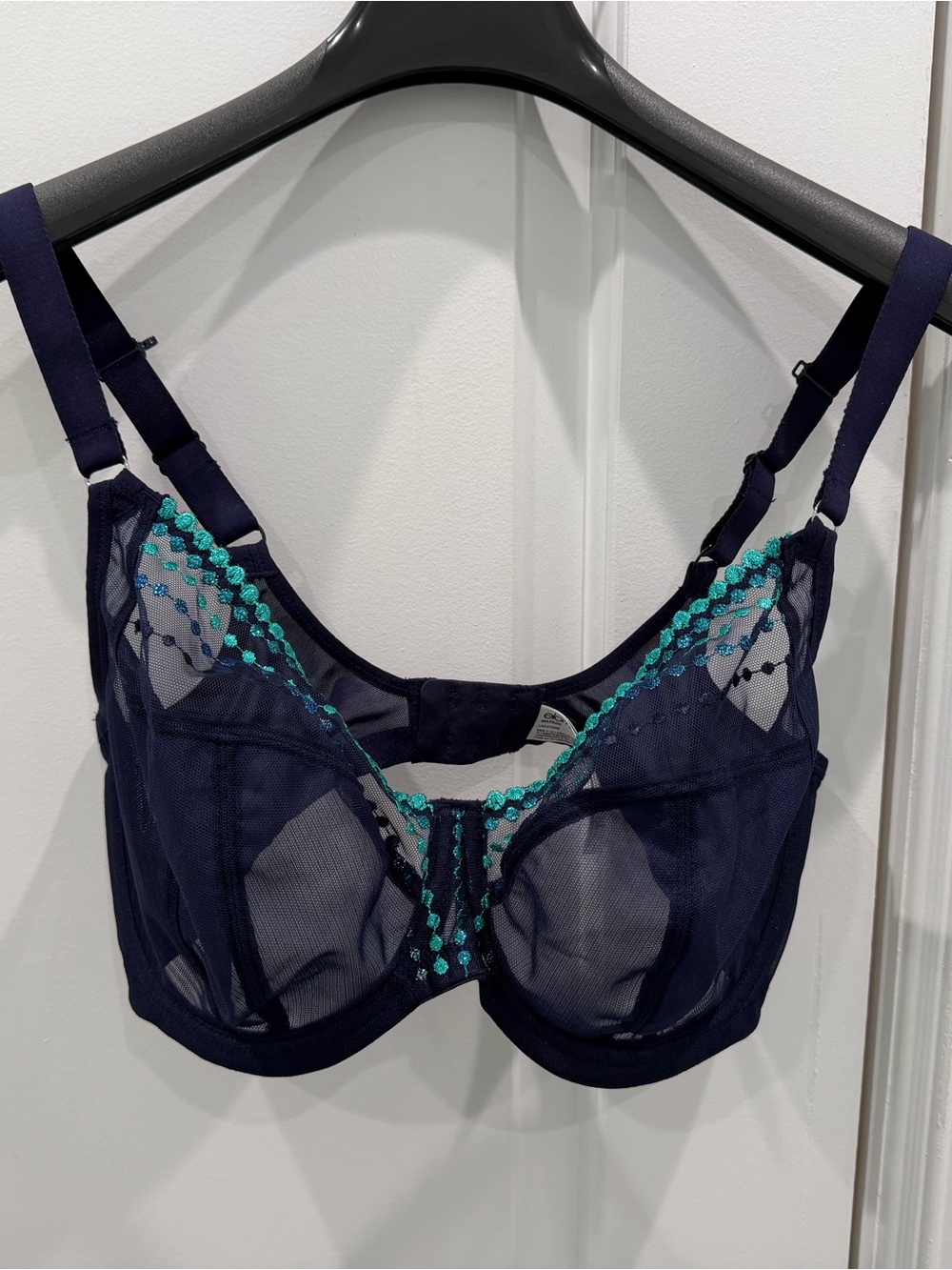Elomi Navy Bra with Teal Embroidered Accents